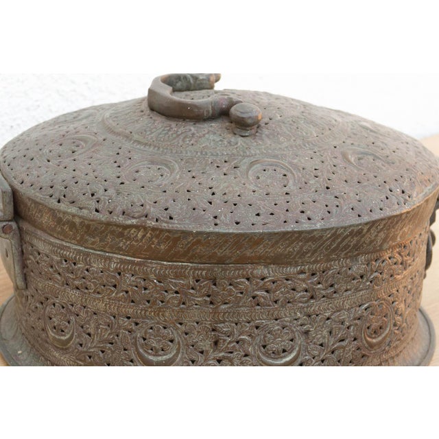Large 14" Antique Indian Pierced Copper Box For Sale - Image 4 of 10