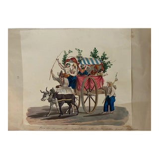 Michela De Vito, Wagon with Neapolitans, Original Gouache, 19th-Century For Sale