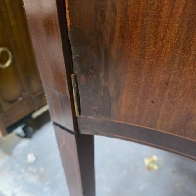 English George III Hepplewhite Serpentine Mahogany Sideboard W/Solid Slab Top Faux Drawer Fronts, Concealed Twin Cabinets & Side Access Door,1790–1805 For Sale - Image 15 of 18