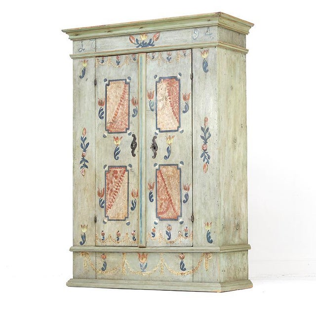 Rustic Folk Art Rustic Farmhouse Painted Bridal Cabinet, 1794 For Sale - Image 3 of 14