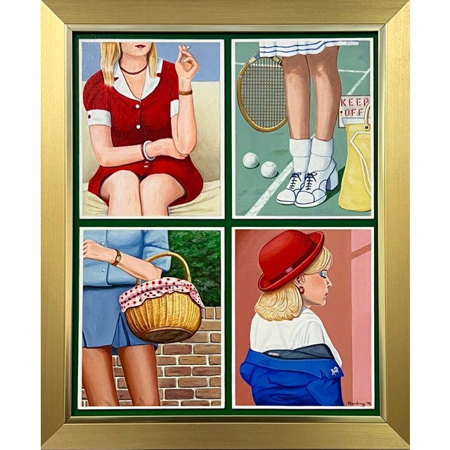 Vintage English Woman Tennis Player Picnic Basket Smoking 1960's 1970's England 2013 For Sale