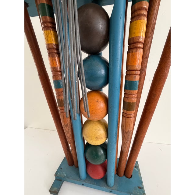 Wood Vintage Six-Player Wooden Croquet Set With Original Painted Storage Stand, 1960s For Sale - Image 7 of 11
