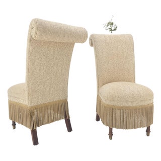 Pair Decorative Turned Mahogany Legs Tassels Decorated Fireside Slip Chair MINT! For Sale