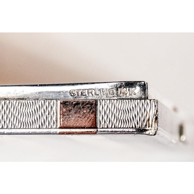 Exceptional Art Deco Engine Turned Antique 14k Gold Stripe Sterling Silver Cigarette Card Case For Sale - Image 10 of 14