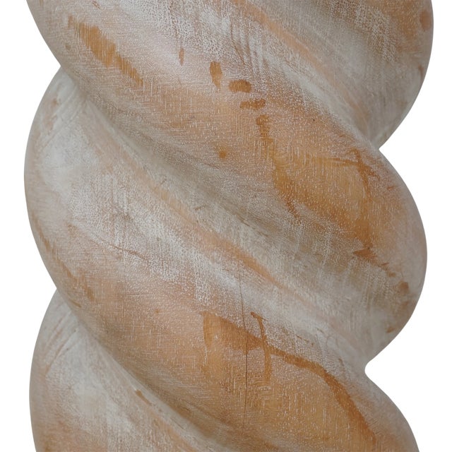 Illuminate your space with this spiral column floor lamp, emblematic of Italian midcentury design. Its hand-carved wooden...