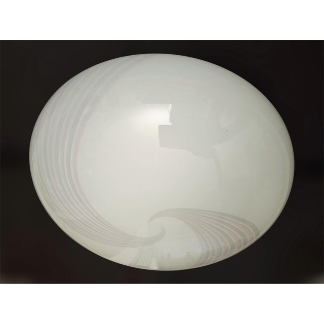 Vintage Italian flush mount or wall light of a frosted Murano glass shade with elegant pink and gray spirals / Made in...