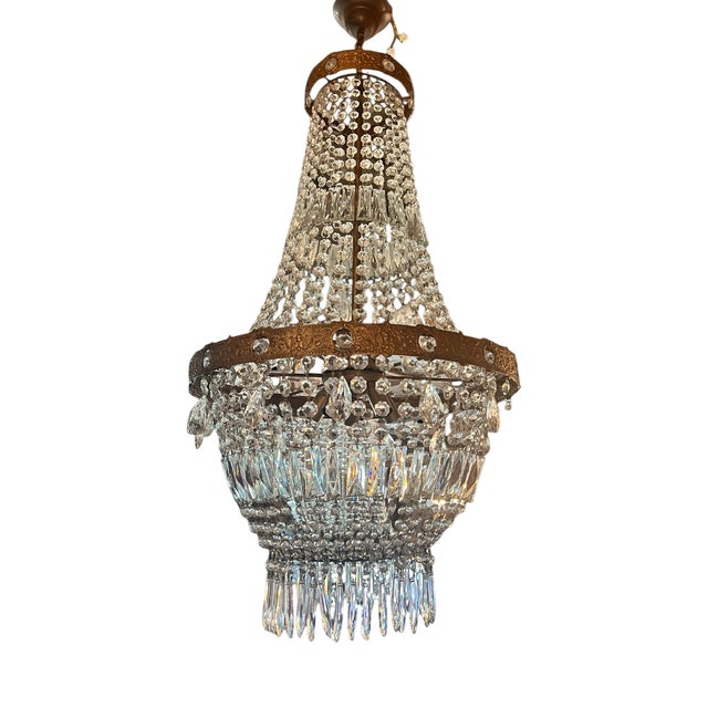 Antique Crystal Chandelier with Patinated Bronze Frame, 1890s For Sale