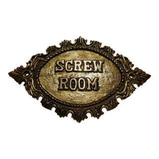 Solid Brass Ornate Ship's "Screw Room" Sign For Sale