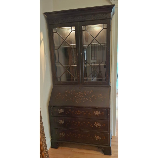 Wood Late 20th Century Ethan Allen "Newport Liliana" Chinoiserie Secretary Desk Bookcase For Sale - Image 7 of 17