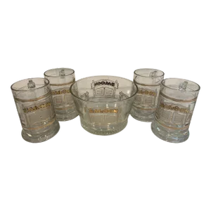 Mid 20th Century Culver Saloon Mug and Bowl Set- 5 Pieces