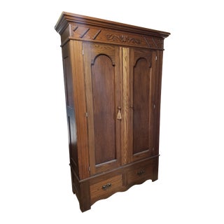 1900s Traditional Klanke Plain Oak Finish Wardrobe For Sale