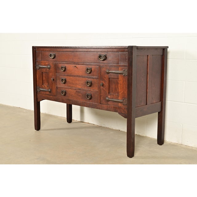 Stickley Brothers Antique Mission Oak Arts & Crafts Strap Hinge Sideboard, Circa 1910 For Sale - Image 16 of 16