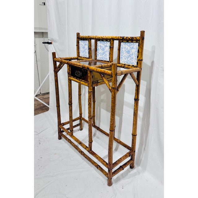 English Antique English Aesthetic Era Scorched Bamboo Hall Tree Mirror & Table Set For Sale - Image 3 of 10