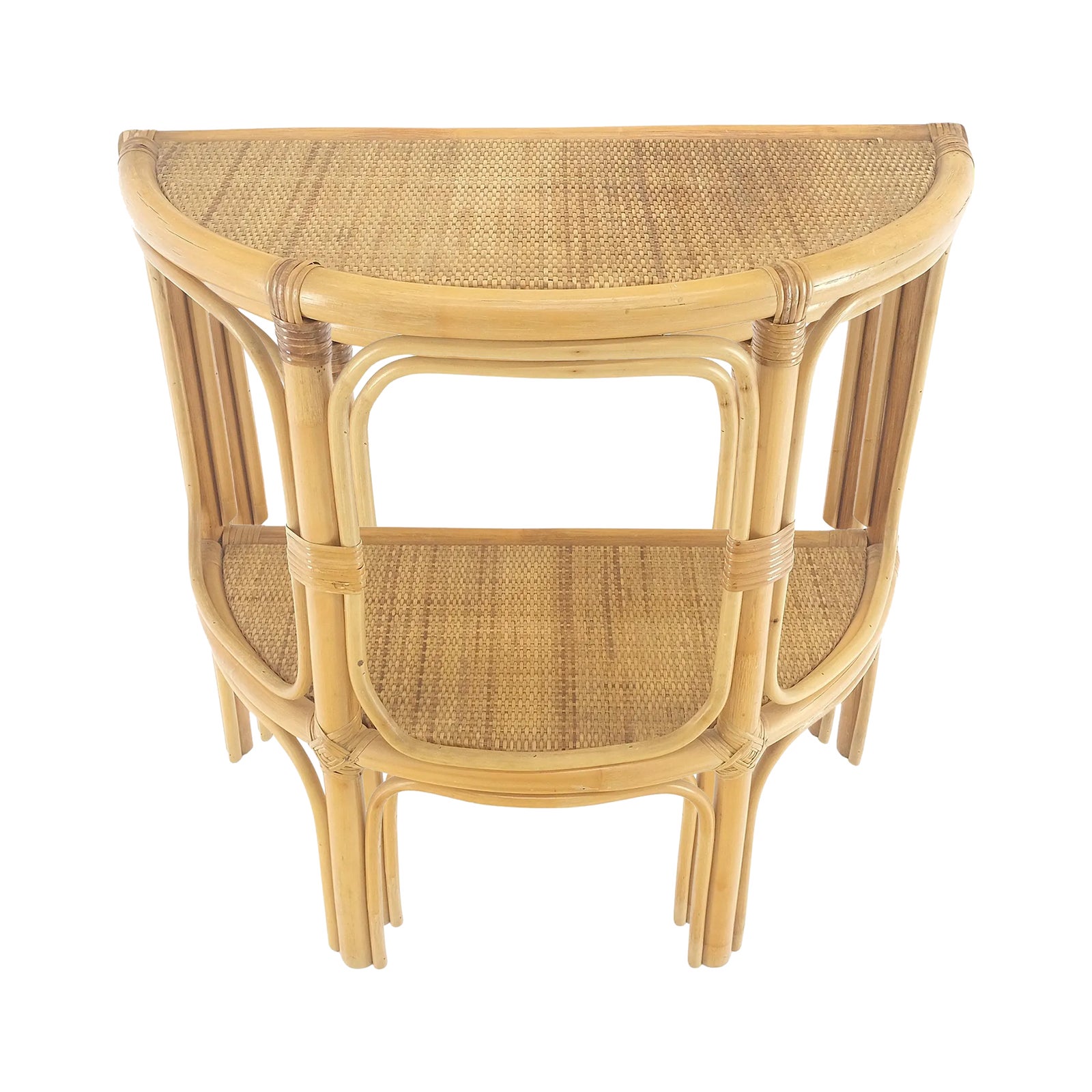 Mid Century Modern Demilune Rattan Cane Bamboo Two Tier Wall Console ...