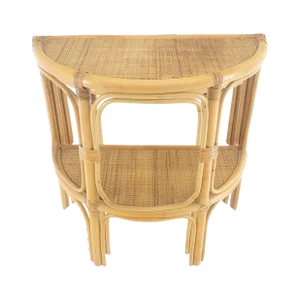 Mid Century Modern Demilune Rattan Cane Bamboo Two Tier Wall Console Table MINT