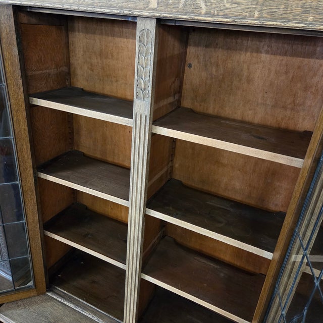 Brown English Late 19th Century Light Oak Carved Base and Glazed Top Bookcase For Sale - Image 8 of 18