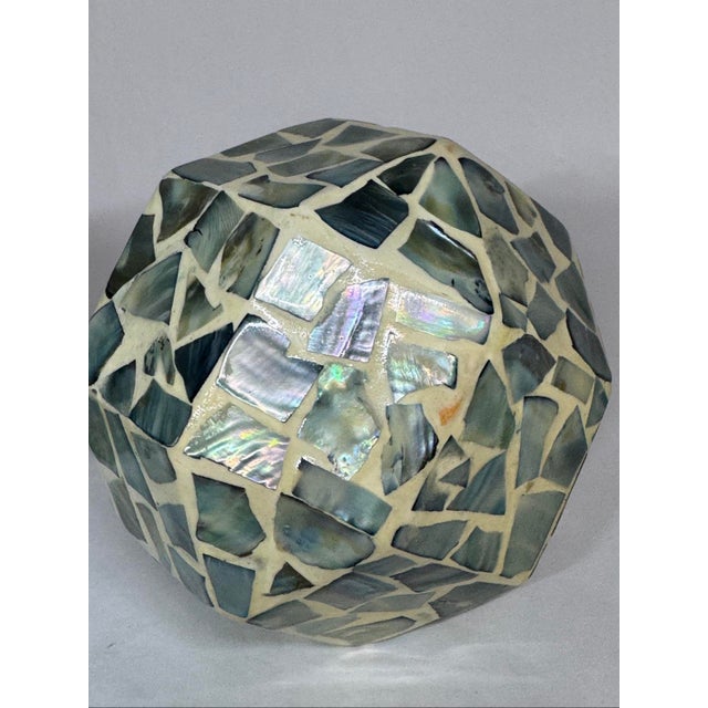 Pair of Abalone Mosaic Decor Orbs Geometric Squared Spheres For Sale In Phoenix - Image 6 of 11