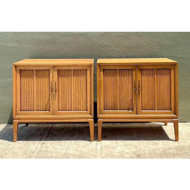 Vintage MCM Wood Cabinets With Grooved Doors - Pair For Sale - Image 10 of 15