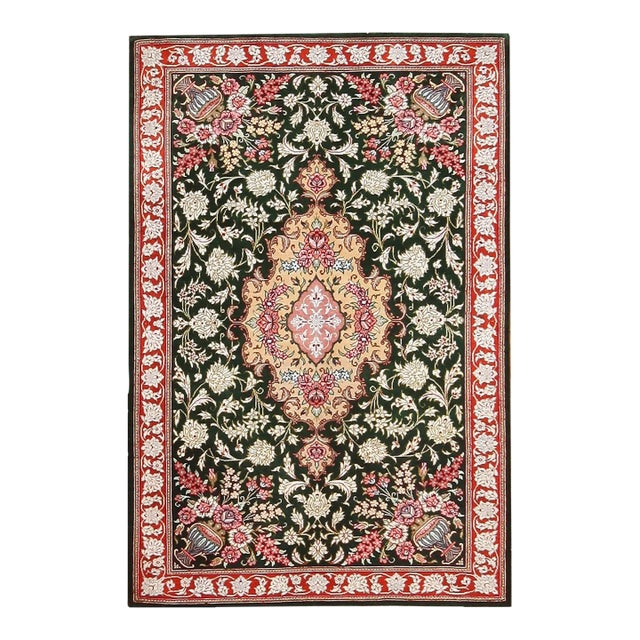 Nazmiyal Collection Vase Design Floral Vintage Persian Silk Qum Rug For Sale