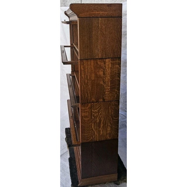 Antique Quarter Sawn Oak Barrister Bookcase 4 Stack Mission Lawyer Bookcase C1900 For Sale - Image 14 of 18