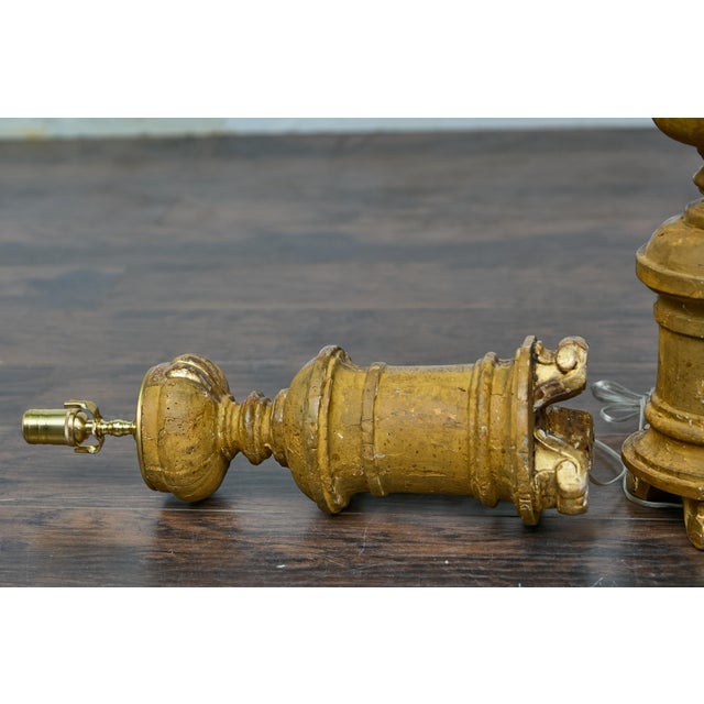 19th Century French Baroque Revival Giltwood Fragments Made into Lamps - a Pair For Sale - Image 4 of 12