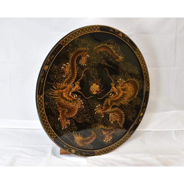 Japanese 1980s Hand-Painted Lacquered Japanese Tea Tray Wall Art For Sale - Image 3 of 10