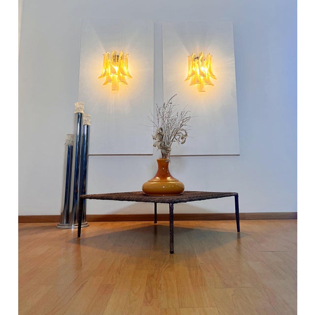 Vintage Italian Murano Wall Lights with Caramel Lattimo Glass Petals in the Manner of Mazzega, 1990, Set of 2 For Sale - Image 9 of 18