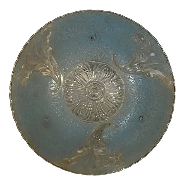 Vintage Art-Deco Flush Mount Lamp Shade 3 Hole Blue Floral For Sale