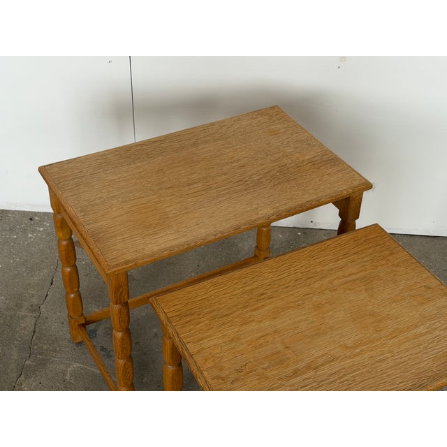 1970s Mid-Century Modern Oak Nesting Tables in the style of Henning Kjærnulf, Denmark, 1970s For Sale - Image 5 of 10
