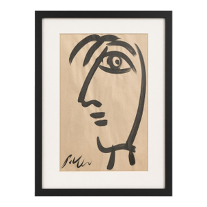 Late 20th Century Framed Peter Keil Picasso-Style Line Portrait — Abstract Face Drawing in Black Frame