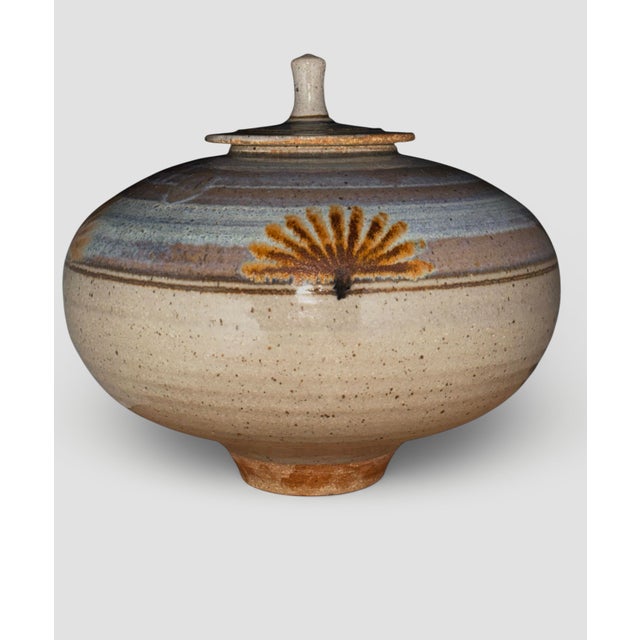 Large Vintage Studio Pottery Covered Jar – Wheel-Thrown Stoneware Lidded Vessel With Brushwork, Signed (1970s–80s) For Sale - Image 9 of 12