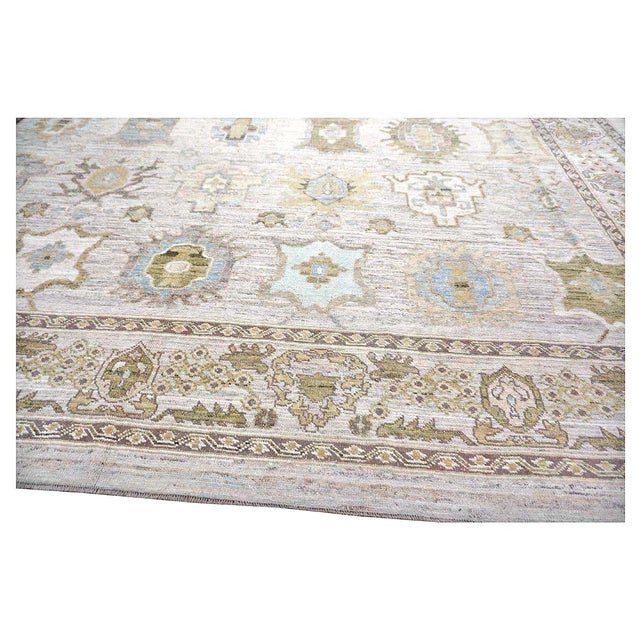 21st Century Turkish Oushak Wool 17x22 Slate Blue, Yellow & Gray Handmade Oversized Area Rug #1144123 For Sale - Image 10 of 12