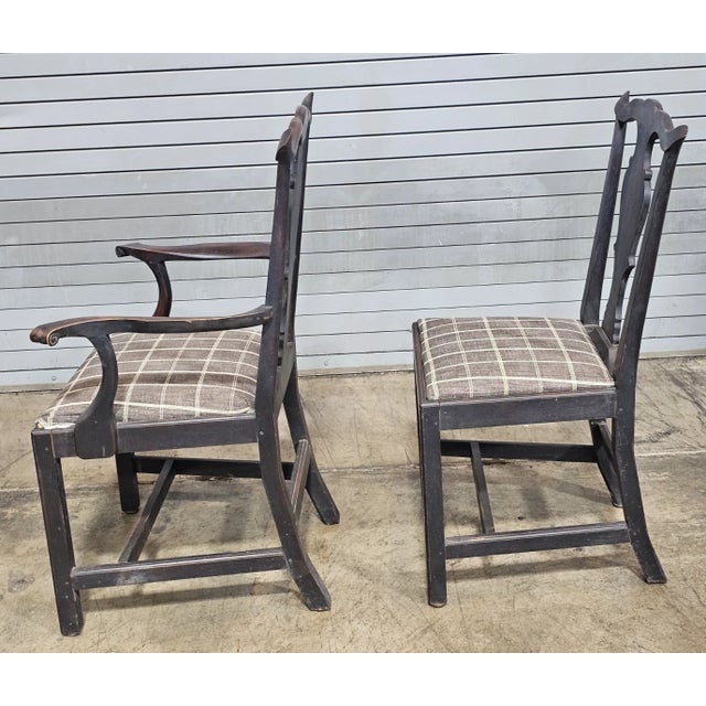 Set of 6 Late 20th Century Eldred Wheeler Dining Room Chairs Black Finish Black Check Seats For Sale - Image 9 of 10