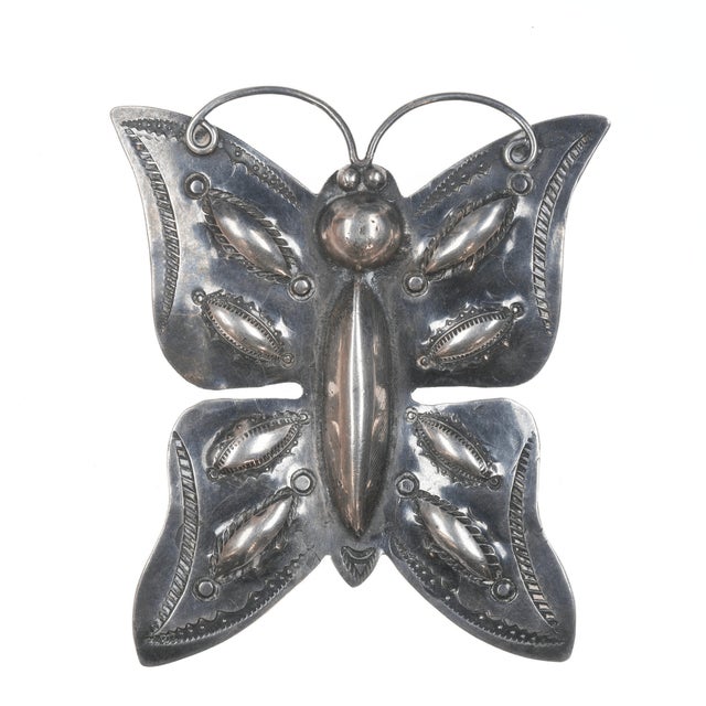 c1940's Navajo repousse silver butterfly pin 2 5/8" x 2.25", 20.2 grams. Marked or unmarked as shown in pics, weight and...