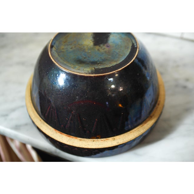 1920s Antique Brown Picket Fence Stoneware Mixing Bowl: Rustic Farmhouse Pottery, 10" Wide For Sale - Image 5 of 10