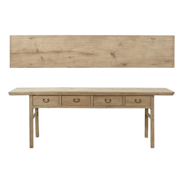 Vintage Elm Console Table With Four Drawers – One-Piece Top For Sale