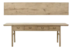 Vintage Elm Console Table With Four Drawers – One-Piece Top