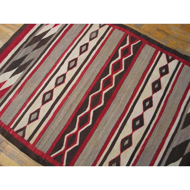Native American 1930s Gray Field Stripe Antique American Navajo Chinle Style Rug 4'x 5' 5" Flatweave Wool Carpet For Sale - Image 3 of 5