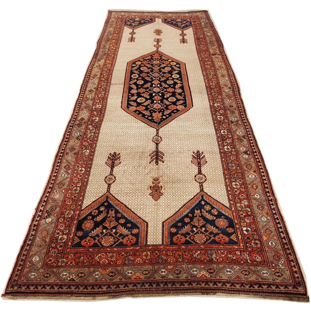 Antique Persian Serab Rug, Handmade Wool Oriental Rug, Red, Ivory, Camel, Blue For Sale - Image 14 of 18