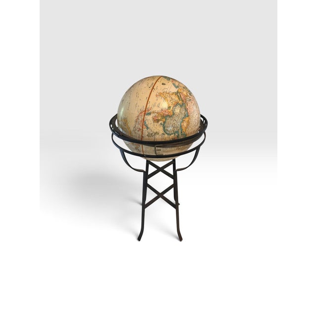 Replogle Globes Vintage Replogle LeRoy M. Tolman World Globe on Handmade Wrought Iron Floor Stand For Sale - Image 4 of 11