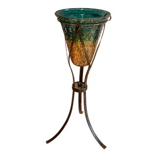 Mosaic Glass Ice Bucket on Iron Pedestal For Sale