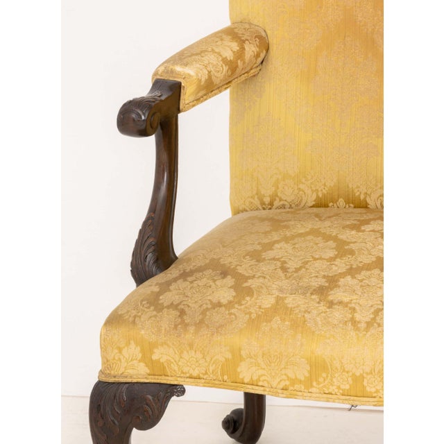 Traditional Pair of Late George II Mahogany Golden Silk Brocade Upholstered Armchairs For Sale - Image 3 of 8