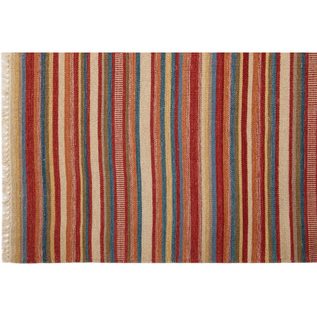 2020s Modern Kilim Handmade Multicolor Stripe Wool Rug For Sale - Image 4 of 7
