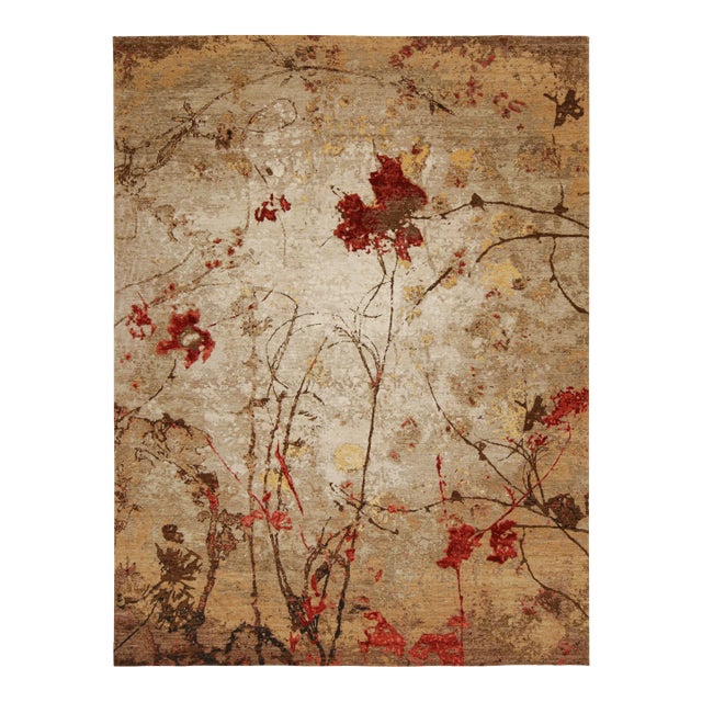 Rug & Kilim’s Contemporary Impressionist Rug in Brown With Red Floral Patterns For Sale