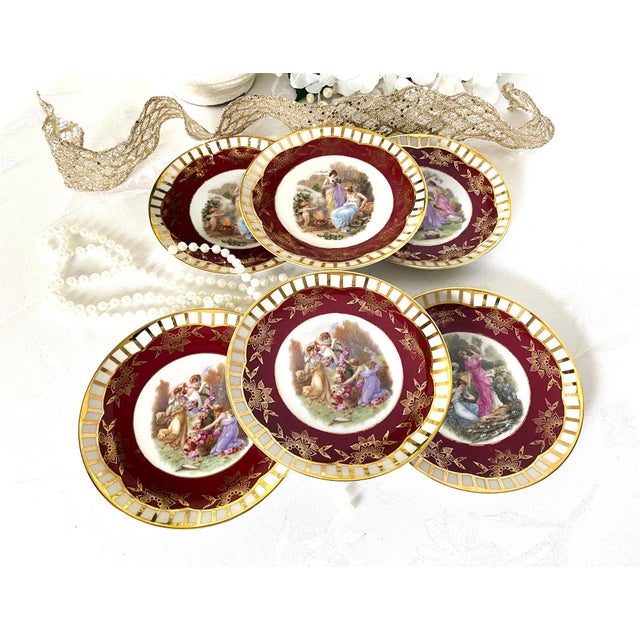 1940's Mythological Scene Plates, Cico Bavaria Germany, Ruby & Gold, Set of 6 For Sale - Image 12 of 17
