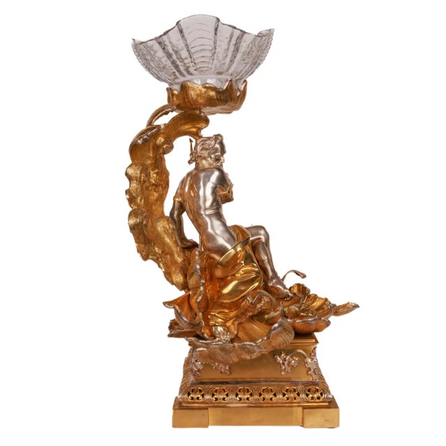 Monumental Silvered and Gilt-Bronze Glass Centerpiece of "Poseidon" For Sale - Image 13 of 16