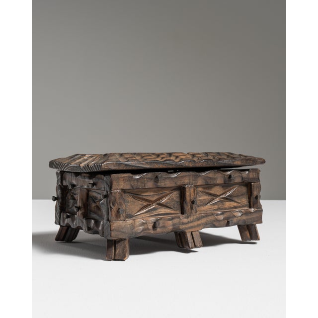 Early 20th Century Dark Brown Spanish Hand-Carved Wood Box For Sale - Image 9 of 15