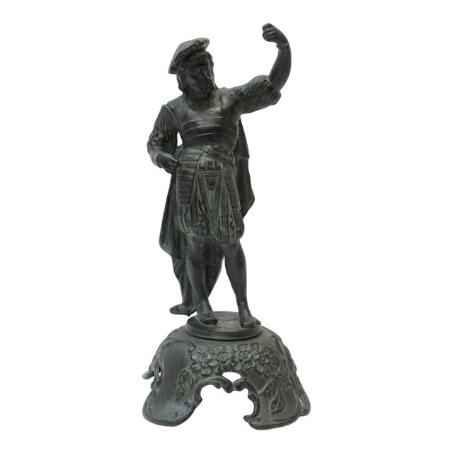 Don Juan Cavalier Green Patinated Spelter Figure For Sale