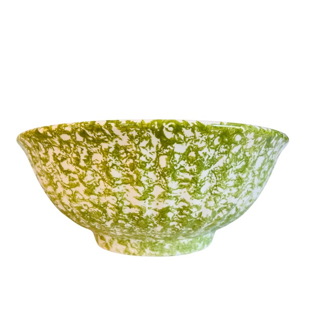 Ceramic Large Vintage Italian Green Spongeware Stoneware Bowl | 13.25” Classical Schizzato Spatterware Serving Bowl | Rustic Farmhouse Ceramic Décor For Sale - Image 7 of 8