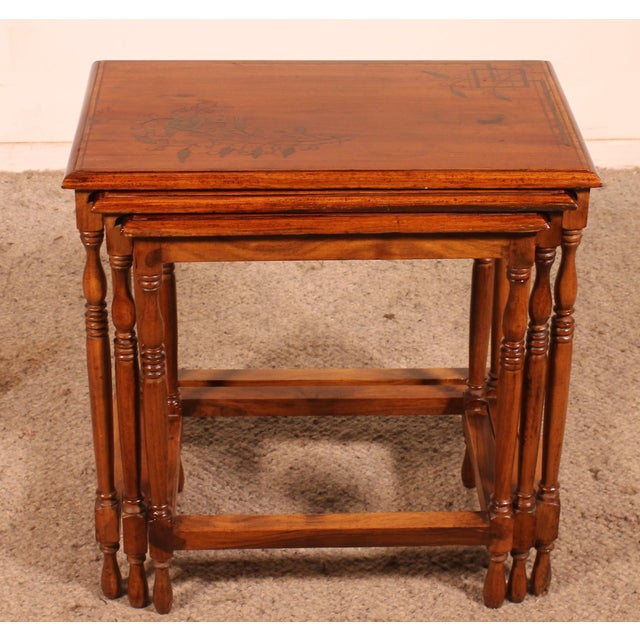 Nesting Tables in Satinwood with Brass Inlays, Set of 3 For Sale - Image 11 of 16